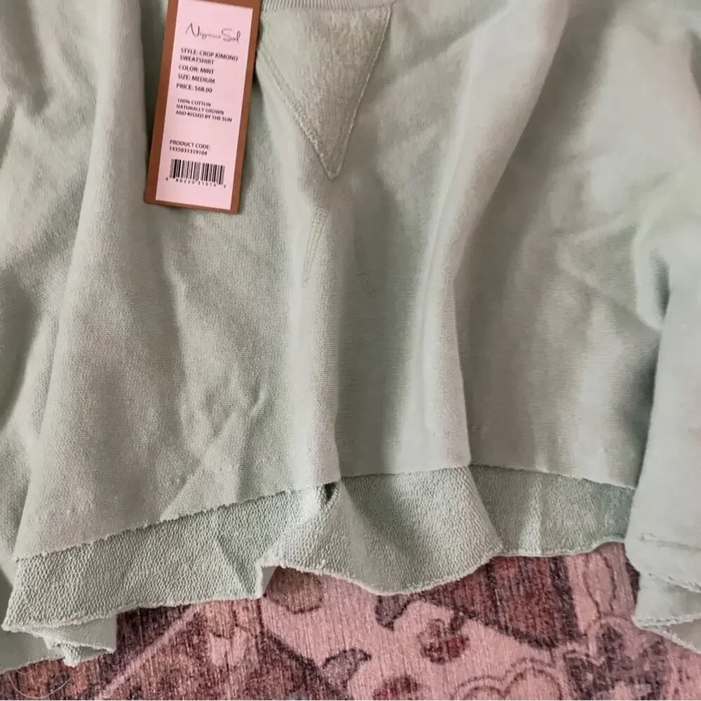 Niyama Sol Kimono Cropped Sweatshirt Athletic Yoga Mint Medium New - Picture 4 of 9